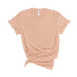 Bella + Canvas 3001CVC Unisex Jersey Tee. Heather Prism Peach Color. #3001
